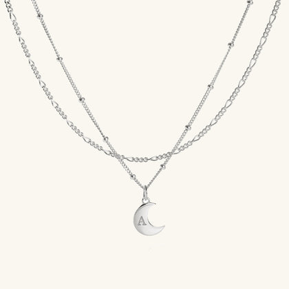 Moon Initial Necklace Layering Set in Silver